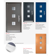 Type 1115 LivingLine – Sandblast Line Glass LivingLine Entry Door, Clear/Pave Glass, Dual Tone Aluminium Cladding, Beech/Pine Interior, Triple Locking, Noise & Thermal Insulation